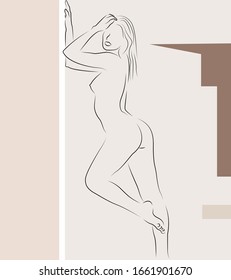 Female figure. Outline of woman. Stylized slender body. Linear Art. Black and white vector illustration. Contour of a slender figure.