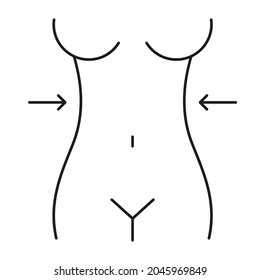 Female figure. Outline of young girl. Stylized slender body. Linear Art. Black and white vector illustration and icon. Contour of a slender figure. Plastic surgery