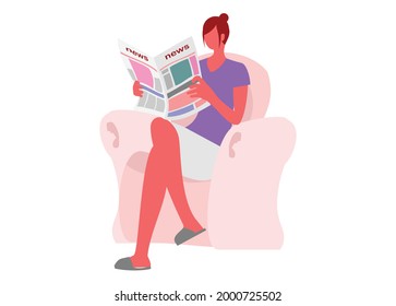 Female figure reading newspaper. Simple flat illustration 