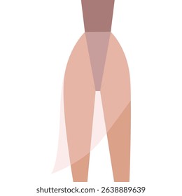 Female figure in sheer white skirt and high-waisted desig.