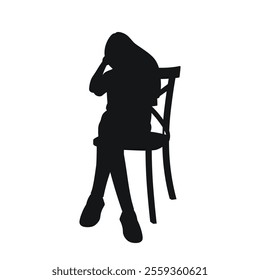 Female figure silhouette with long hair, girl sitting on a chair