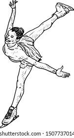 A female figure skater. Hand drawn vector illustration. 