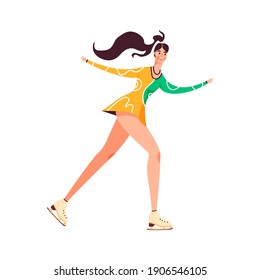 Female figure skater isolated on white vector illustration. Winter sport, ice dancer, gymnast woman design element. Championship, competition activity in cartoon style.