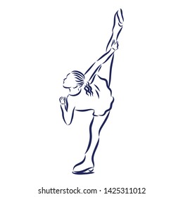 Female figure skating contour vector illustration 