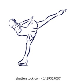 Female figure skating contour vector illustration 