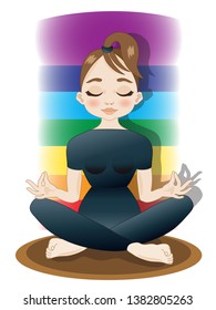 Female figure in yoga position with the colors of the chakra symbols