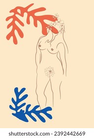 figuras femeninas en diferentes poses con flores de estilo minimalista