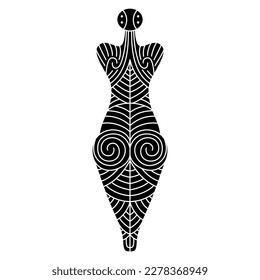 Female figurine from Cucuteni. Neolithic tattooed goddess. Black and white negative silhouette. Trypillia culture.