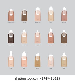 Female Fingers Various Skin Color With Fashion Manicure Of Nails Different Shape