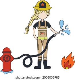 Female Fire Fighter Holding Hose