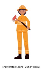 Female Firefighter With Ax Isolated Icon