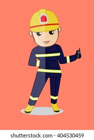 Female Firefighter Character Showing a Mobile for Emergency Contact