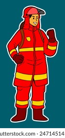 Female Firefighter Doodle Sticker Illustration