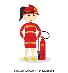 Female firefighter with fire tube illustration