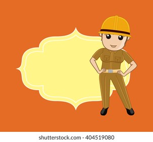 Female Firefighter with Label Banner for Advertisement