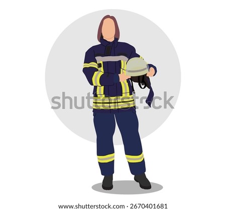 Female Firefighter in Protective Gear Vector illustration.	