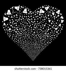 Female fireworks with heart shape. Vector illustration style is flat white iconic symbols on a black background. Object salute created from confetti icons.