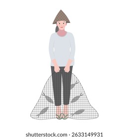 Female fisherman perfect for infographics and educational materials