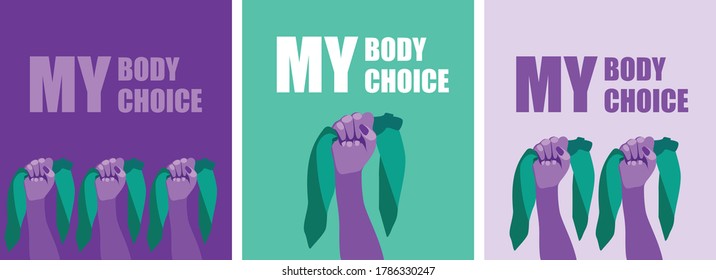 Female fist, with green bandana. Protest symbol. Abortion right. Vector Illustration. Feminism. 