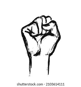 Female Fist. Hand-drawn Black On White Hand. Vector Illustration Of A Female Fist For Rights, Fight Isolated.