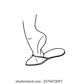 female fit in house slipper with raised heel - hand drawn line art