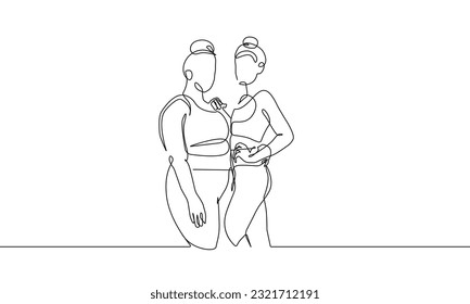 Female Fitness Concept One Line Drawing  Sport Concept and Two Women Abstract Minimal Outline Illustration  Continuous One Line Drawing Woman Sport Pose  Vector EPS 10  