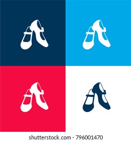 Female flamenco dancer shoes four color material and minimal icon logo set in red and blue