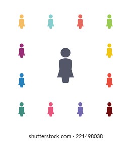 female flat icons set. Open round colorful buttons. Vector 