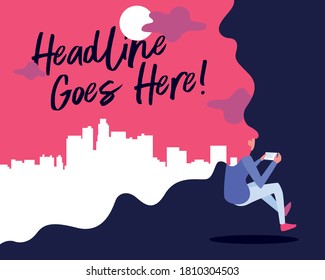 female floating texting on her mobile in vector format