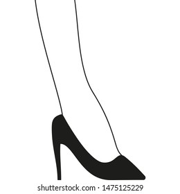 Female foot in a black shoe on a white background