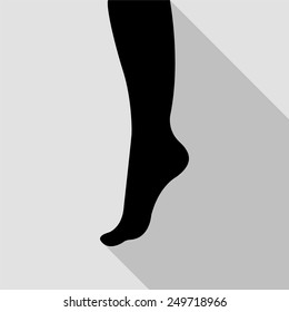 female foot icon - black illustration with long shadow