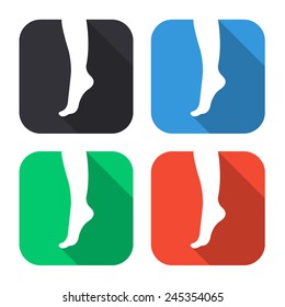 female foot icon - colored illustration (gray, blue, green, red) with long shadow