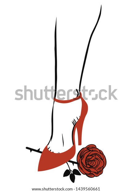 バラを踏みつける女の足 ベクター手描きのイラスト のベクター画像素材 ロイヤリティフリー