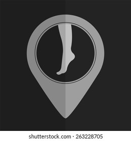 Female foot vector icon - map pointer. Flat design