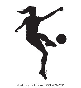 female football player dribbling ball vector silhouette