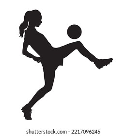 female football player dribbling ball vector silhouette