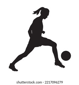 female football player dribbling ball vector silhouette