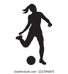 female football player dribbling ball vector silhouette