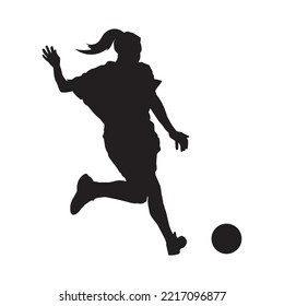 female football player dribbling ball vector silhouette