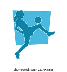 female football player dribbling ball vector silhouette