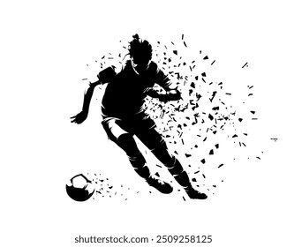 Female football player running with ball, soccer, isolated vector silhouette