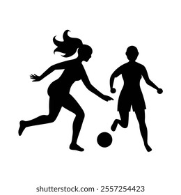 Female Football Player Silhouette Vector Art Illustration