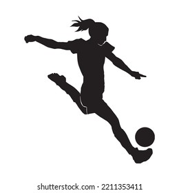 Female football player vector silhouette on white background