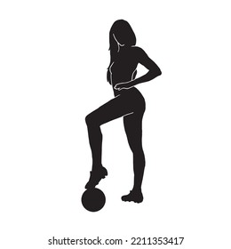 Female football player vector silhouette on white background