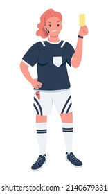 Carácter vector de color semiplano de árbitro de fútbol femenino. Cifras. Persona de cuerpo entero sobre blanco. Igualdad de género en el lugar de trabajo simple ilustración de estilo de caricatura para diseño gráfico web y animación