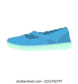 Female footwear flat picture for web design. Cartoon stylish seasonal blue summer sandals, running sneakers isolated vector illustration