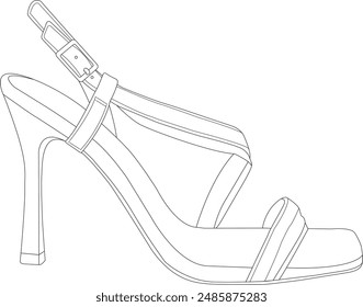 Female footwear, ladies shoe, heel, high-heel, drawing, line art, Illustration.