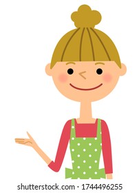A female form wearing apron explaining something, illustration.