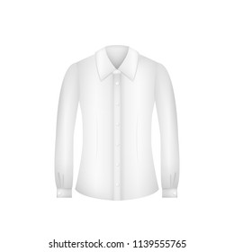 Female formal white blouse with long sleeves. Isolated Vector Illustration.