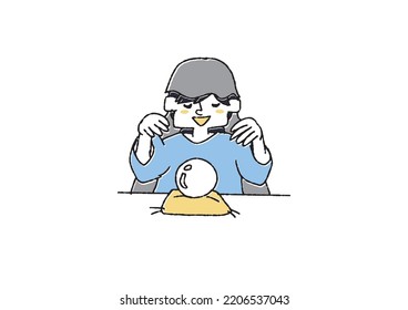 Female fortune teller, comical handwritten character